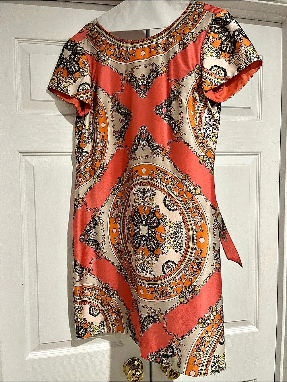 Silk Printed Mini Dress in Pink & Orange Like New